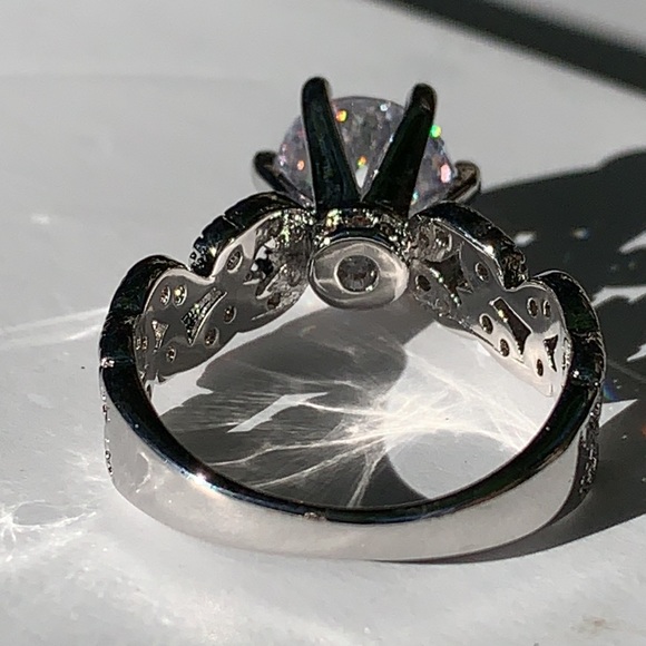 Sterling Silver Rhodium Plated Engagement Ring - Picture 4 of 6